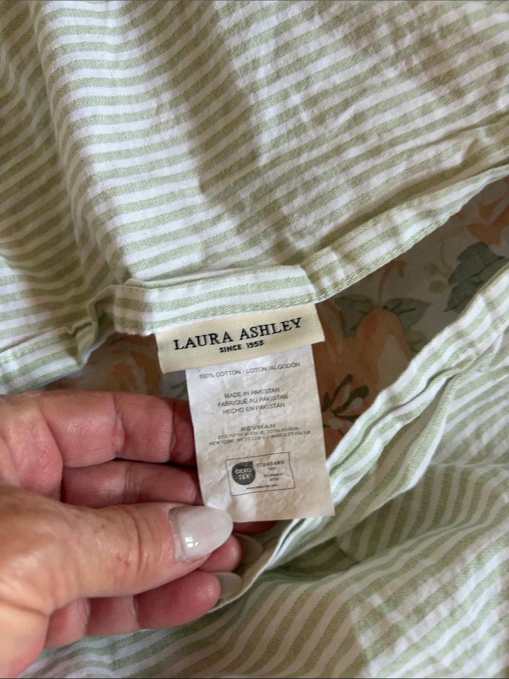 Laura Ashley Floral Pillow Shams in Peach and Green King Size
